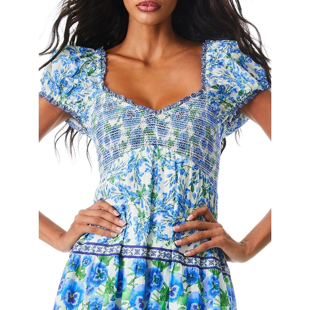 Alice + Olivia Rosalyn Floral Puff Sleeve Blue Maxi Dress - Picture 9 of 16